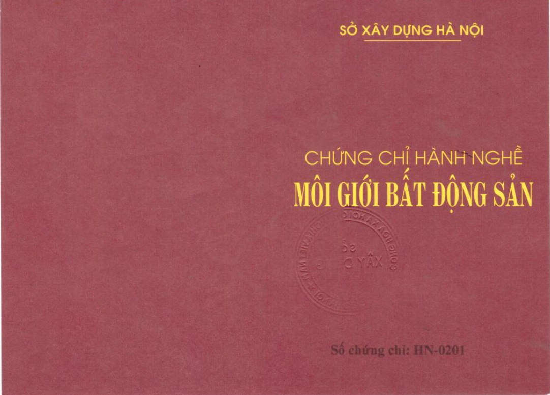 Chung chi Moi gioi bat dong san So XD ha Noi 0912167788