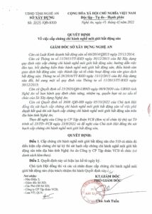 quyết định cấp chứng chỉ môi giới bđs tỉnh nghệ an