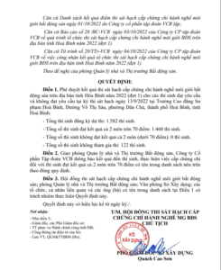 kết quả kỳ thi sát hạch cấp chứng chỉ hành nghề môi giới bất động sản