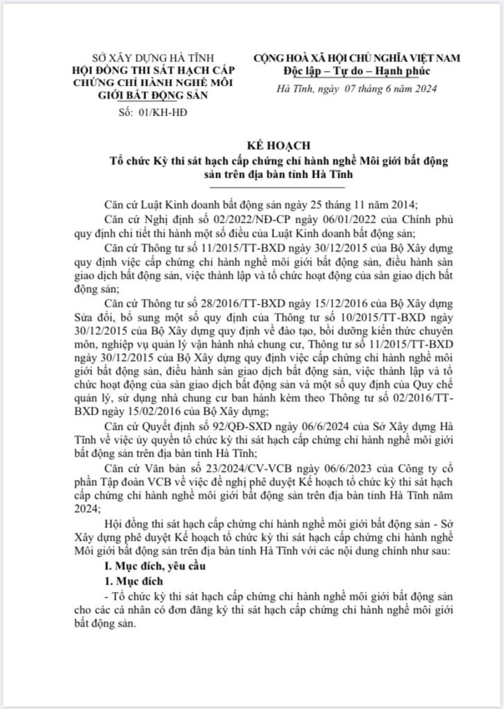 Chứng chỉ hành nghề môi giới bất động sản